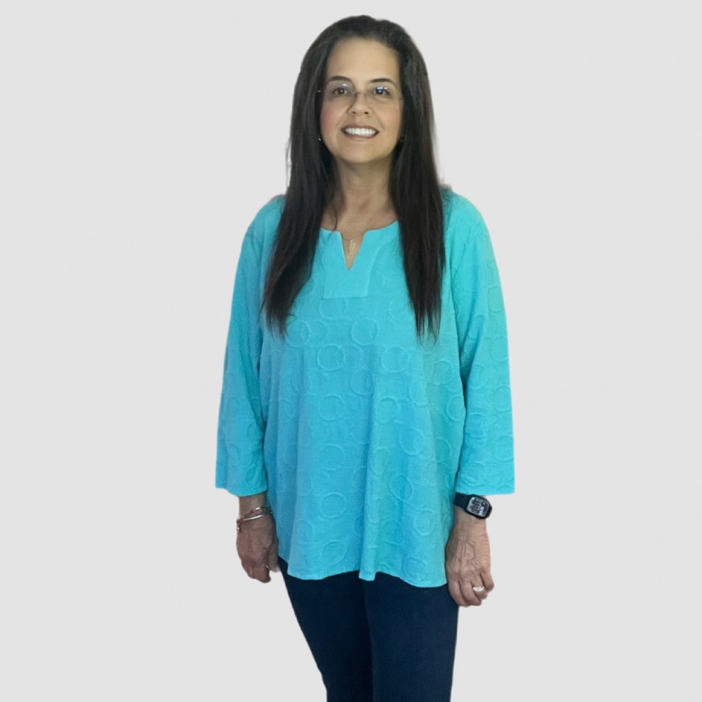 Turquoise Cotton Tunic for Women Three Quarter Sleeve